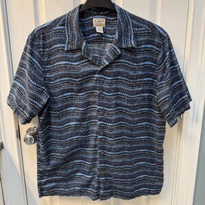 L.L. Bean Hawaiian Cotton Button Down Shirt Blue Traditional Fit Size Large Reg